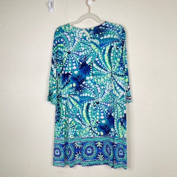 Lilly Pulitzer Hayes Bell Sleeve‎ Shift Dress Geometric Artsy Resort Blue Large - Picture 6 of 12